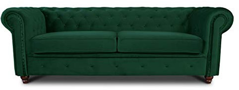 Easy4You Chesterfield Dunkelgrün 3-Sitzer Sofa Sofas für Wohnzimmer Sofagarnituren mit Holzfüße Set Sofas & Couches Velvet 78