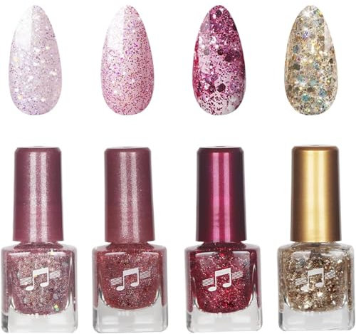 Glitter Nail Polish Set - Quick Dry & Long Lasting in Pink - Oil-Based Formula - Ideal for DIY Nail Art, Breathable Nail Polish Long Lasting No Chip No Bake