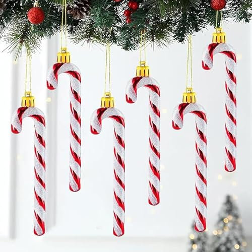 6 Rollen Christbaumschmuck Anhänger, 13cm Zuckerstangen Weihnachtsbaum, Candy Cane Weihnachtsbaumschmuck Rot, Plastik Zuckerstangen Weihnachten Deko, für DIY Weihnachten Geschenke Weihnachtsbaum