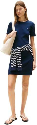 Tommy Hilfiger Damen Kleid New Cody Slim Short Dress aus Baumwolle, Blau (Dark Night Navy), S