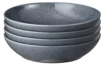 Denby - Dark Grey Speckle Set of 4 Pasta Bowls - 1050ml Capacity - Dishwasher & Microwave Safe Crockery - Textured Glaze Effect - Ceramic Stoneware Pasta Bowls - Chip & Crack Resistant - L22xW22xH5
