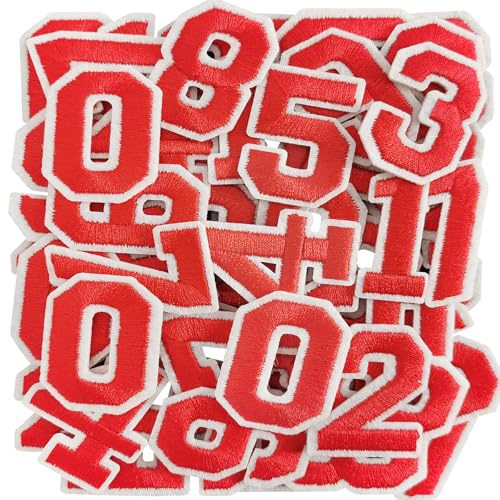 50PCS Iron on Numbers Patches, Embroidered Red Numbers Iron on Patches for Clothes, Dress, Hat, Jeans(Red)