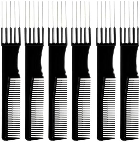 6 Stück Gabel Kamm Schwarz Stielkamm Friseur Toupierkamm Doppelkopf Kämme Frauen Lockenkamm Friseur Salon Styling Kamm zum Aufplustern Entwirren Haar Haarkamm für Dünnes Dickes Haar