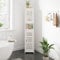Dripex 7 Tier Bathroom Floor Cabinet, Slim White Storage Cabinet with Door, Narrow Free Standing Cupboards Adjustable Shelves for Bathroom, Bedroom or Balcony (Door Style 1)