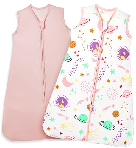 Lilian&Gema Sommerschlafsack Baby 2er Pack 0.5 TOG Schlafsack Baby Weicher & Atmungsaktiver Verstellbarer Babyschlafsack SommerSchlafsack Sommer für 3-18 Monate Rosa