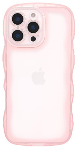 Mouzor Cute Case Compatible with iPhone 16 Pro Max Case, Clear Pink Curly Wave Frame Anti Yellowing Soft TPU Shockproof Cover for Girls Women