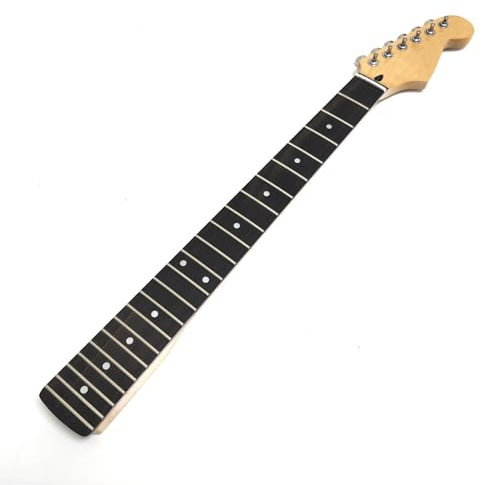 Premium Ahorn Gitarrenhals für Fender Stratocaster-Stil Gitarren vorinstallierte 6R Tuner Verstellbarer Halsstab 22 Medium Jumbo Bünde Palisander oder Ahorn Griffbrett Hals (Palisander Griffbrett)