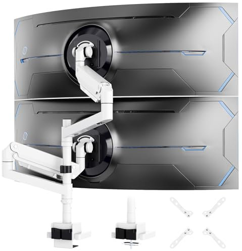 Doppel-Monitorarm, robust für 61 - 144,8 cm (24 - 57 Zoll) – Aluminium-Monitorhalterung für die meisten ultrabreiten Bildschirme, voll verstellbarer vertikaler Monitorständer, maximale Belastung 27 kg
