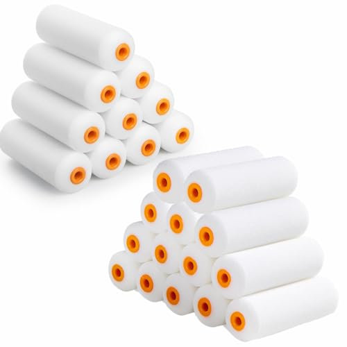 Lot de 24 mini housses de rouleau de peinture en mousse de 10,2 cm, rouleau de peinture en mousse haute densité, petits rouleaux de peinture pour toutes les surfaces planes, adaptés pour les murs
