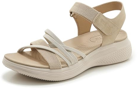 Meik Mangni Sandales Femme Sport Sandales de Randonnée été Plateforme Bout Ouvert Confortables Beige 35 EU