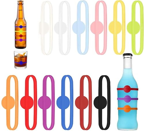 Heanvmyss Silicone Stretchable Drink Markers,12 PCS Mixed Colour Wine Glasses Charms,Glass Identifiers,Reusable Bottle Strip Tag Drink Labels for Party,Bar,KTV,Cocktail,Wedding,Birthday