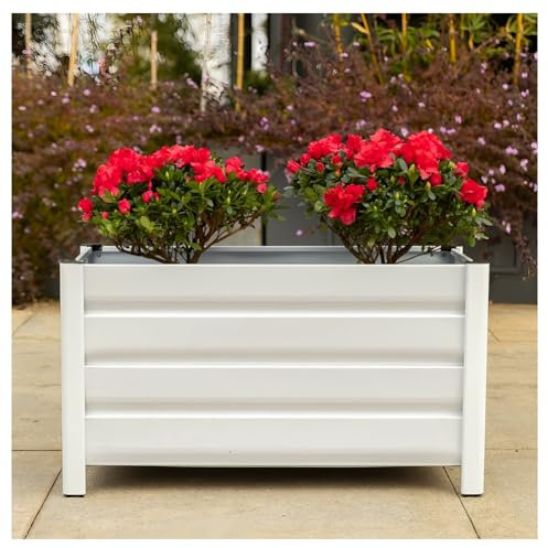 Zfmnoyev Jardinera Elevada De Metal para Exterior, Jardinera Rectangular para Jardín, Jardinera Grande para Hortalizas, Jardinera Fácil De Montar, Jardinera Ideal para Plantas(Blanco,100x40x45cm)