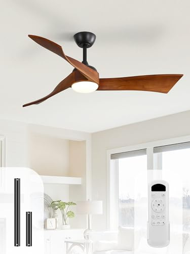 Sofucor Massivholz Deckenventilator mit Beleuchtung und Fernbedienung | 132 cm, 3 Holz Flügeln, Timer, 3 Farbtemperatur, 6 Geschwindigkeiten, Sommer Winterbetrieb, DC, Leise