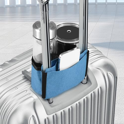 Luggage Travel Cup Holder Free Hand Suitcase Drink Carrier Caddy - Hold Two Coffee Mugs and Tumblers, Fits Roll on Suitcase Handles, Gifts for Flight Attendants Travelers Accessories(blue)