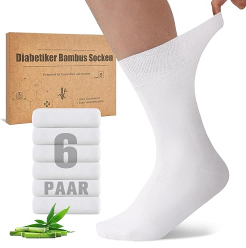 Niorasen Bambus Diabetikersocken, 6 Paar Diabetiker Socken ohne Gummibund & ohne Naht, Bambussocken Gesundheitssocken mit Komfortbund für Herren & Damen