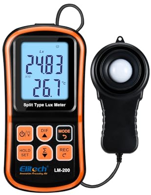 Elitech Digital Light Meter Portable Luxmeter with LCD Display, Range 200,000 Lux, Temperature Measurement LM-200