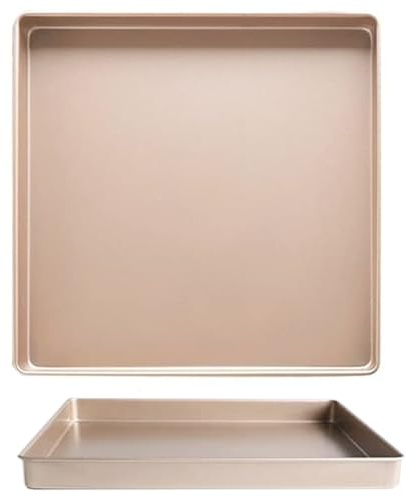 OELZWVN 11 Zoll Backblech Gold, Ofenbleche Rechteckig Ofenblech, Backformen aus Kohlenstoffstahl für Baking tray 28x28x3.6cm für Backofen Brot Pizzablech Backwerkzeuge