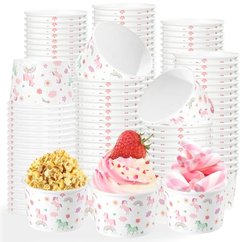 120Pcs Magical Unicorn Ice Cream Cups 12 oz Disposable Colorful Rainbow Pastel Unicorn Paper Dessert Snack Bowls Cute Unicorns Paper Cups for Girls Birthday Baby Shower Picnic Holiday Party Supplies