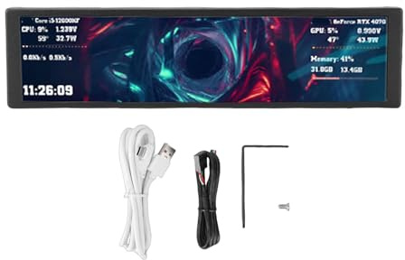 MENDUNER 9,2-Zoll-Computergehäuse-Sekundärbildschirm, Querformat-Hochformatmodus, Dynamisches Videothema, FHD 1920 X 462 PC-Temperaturanzeigefeld, LCD-Bildschirmanzeige-Minimonitor (Black)
