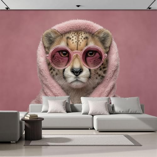 Fototapete 3D Effekt Gepard Im Bademantel 300x210cm, Humorvolles Tierporträt Seide Tapeten Wandtapeten, Moderne Wandbilder Xxl Panorama Wand Dekoration Für Wohnzimmer Schlafzimmer