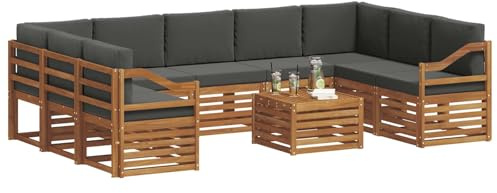 vidaXL Sofagarnituren 10 pcs Natur und Anthrazit Massivholz Akazie, Moderner Garten-Sofa, robuster Sitzbereich, stilvolle Lounge-Möbel für entspannte Terrasse