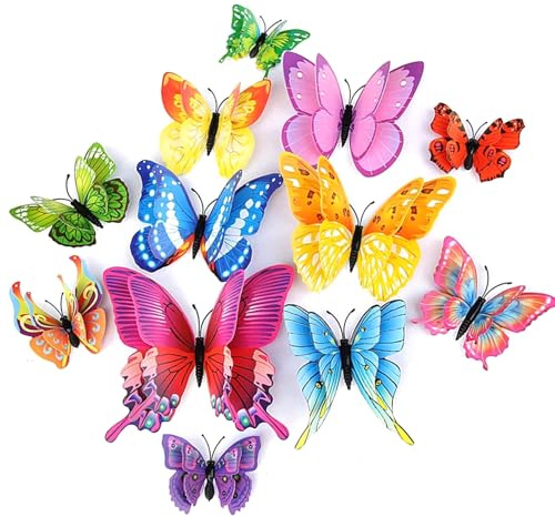KIMHOME Confezione da 24 adesivi da parete 3D a forma di farfalla, a doppio strato, colori misti, rimovibili, decorazione fai da te per camera da letto, soggiorno, camera dei bambini e cameretta dei