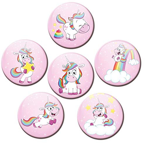 Kühlschrankmagnete Einhorn Rosa 6er Deko Geschenk Set Magnete Tiere lustig für Kinder Mädchen Frauen stark groß 50mm rund Bunt