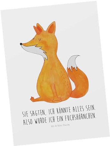 Mr. & Mrs. Panda Postkarte Einhorn Fuchs - Geschenk, Einhörner, Geburtstagskarte, Einhorn Deko, Einladungskarten Geburtstag, Fuchshörnchen,