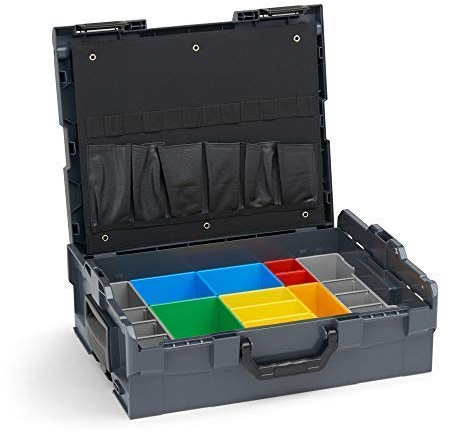 Werkzeugkoffer groß | L BOX 136 (anthrazit) inkl. Insetboxenset H3 & Werkzeugkarte | Schraubenkoffer leer | Sortierkasten Kunststoff stapelbar