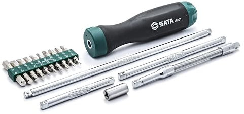 SATA ST09343SJ Juego de Destornilladores con Carraca de 26 Piezas con Mecanismo de Carraca de 45 Dientes de Alto Torque y Mango de dos Materiales, en Estuche de Almacenamiento