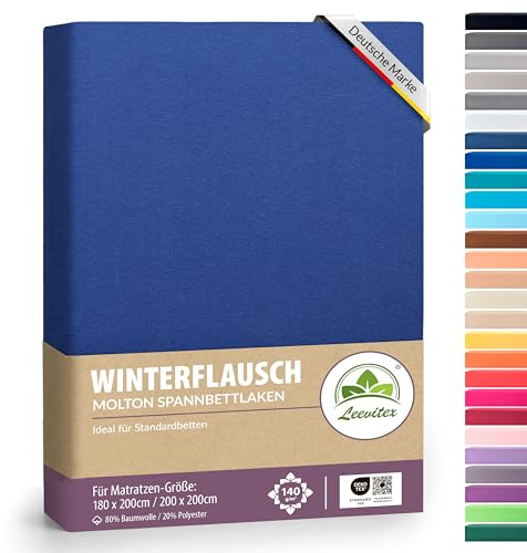 Winter Spannbettlaken | Farbenfrohes Thermo Fleece | Spannbetttuch, Bettlaken in vielen Größen und Farben (180 x 200 cm - 200 x 200 cm, Royalblau/Königsblau)