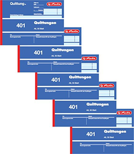 Herlitz 886606 Quittungsblock A6 50 Blatt, 10 Stück, 5x A6 quer