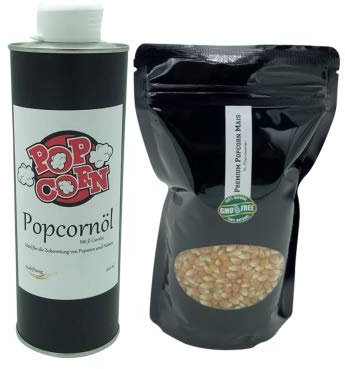 Geschenkset Popcornset Popcorn Fett Popcorn Öl 0,5 Liter halbflüssig 0,5 Kg Premium Popcorn