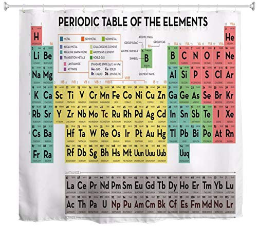 A.Monamour Tenda da Doccia Impermeabile In Poliestere Tessuto Sfondo Colorato Chimica Tavola Periodica Degli Elementi Antimuffa Lavabile Resistente Tende per Doccia Tenda della Vasca da Bagno
