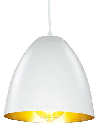 Licht-Erlebnisse Hängeleuchte mit Schirm Weiß Gold Metall Über Esstisch Retro rund E27 Ø20cm ANNIE Esszimmer Lampe