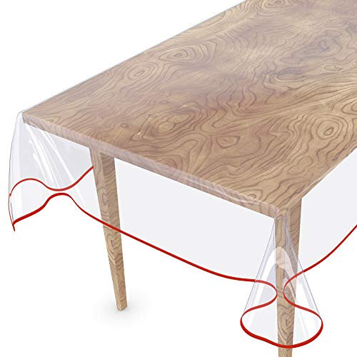 Tischdecke Transparent abwaschbar Durchsichtig Folie mit Saum in Rot 280x140cm 0,5mm