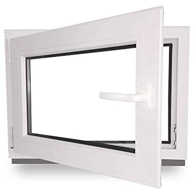 Kellerfenster - Fenster - Dreh- & Kippfunktion - innen weiß/außen weiß - BxH: 90 x 80 cm - 900 x 800 mm - DIN Links - 2 fach Verglasung - 60 mm Profil