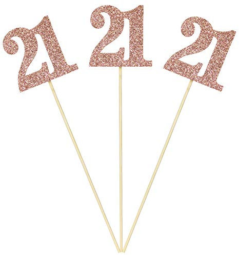Sumerk Rose Gold Glitter 21 Centerpiece Sticks 21th Birthday Table Toppers Flower Toppers Anniversary Birthday Party Decoration Supplies - Pack of 8