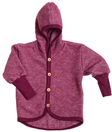 Cosilana Baby Jäckchen mit Kapuze aus weichem Wollfleece, 60% Schurwolle kbT, 40% Baumwolle (kbA) (98-104, Weinrot meliert)