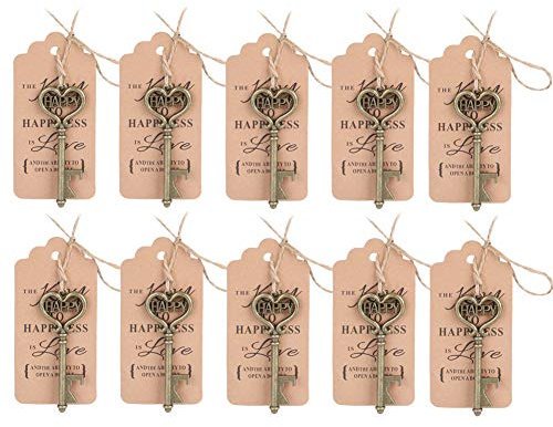 HERCHR Ouvre Bouteilles, Clef decapsuleur mariage, Lot de 10 décapsuleurs en forme de clés, Vintage Porte Clef Decapsuleur, decapsuleur porte clef vintage avec ficelle,Ouvre-Bouteille Clé Principales