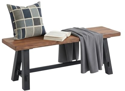 Adam 48-Inch Rustic Industrial Solid Wood Entryway Bench with Distressed Black Sawhorse Legs – Sturdy Accent Seating for Living Room, Mudroom, Dining Room, and Laundry Room by Alaterre Furniture