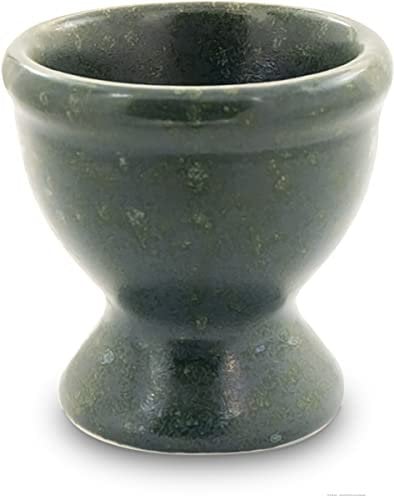 Original Bunzlauer Keramik Eierbecher hoch Ø5,4 cm, Höhe: 5,2 cm im Dekor ZIELON (grün-granit)