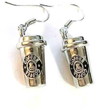 Coffee Cup Earrings Coffee Lover Caffeine on Sterling Silver Hooks