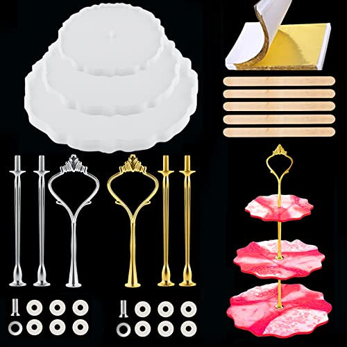 Cake Stand Resin Mold, 3 Tier Irregular Epoxy Silicone Casting Mould Set Large Reusable Dessert Cake Fruit Holder Casting Crafts Cupcake Tray Stand Moulds for Home Party Wedding Festival Decoration