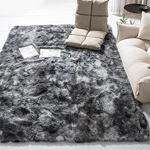 Geling Teppich in Silbergrau Hochflor Shaggy Teppiche Langflor Wohnzimmer Pflegeleicht, Hochflor Langflor Teppiche für Wohnzimmer, Esszimmer,Dark Gray,200 * 400cm