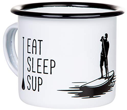 MUGSY Emaille Tasse, Eat Sleep Sup Tasse mit Spruch, 300ml, Stand up Paddle, leicht & robust