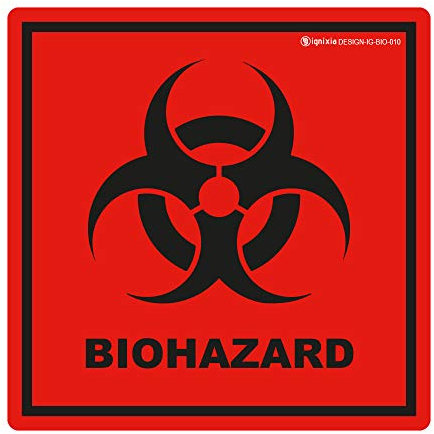 Ignixia Biohazard-Aufkleber, 14 x 14 cm, UV-beschichtetes Etikett, Warnschild für Labor, Krankenhäuser und Industrie, universelles Biogefährdungssymbol von Ignixia, 10 Stück