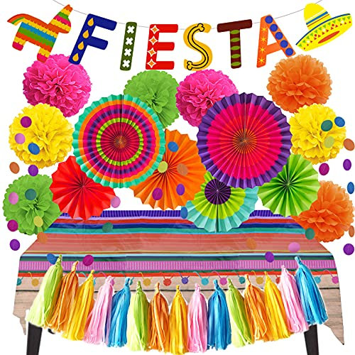 ZERODECO Fiesta Party Dekoration, Papier Pompom Aufhängen Fächer für Mexikanische festliche Cinco De Mayo Party Gefälligkeiten (Mexiko Tischdecke)