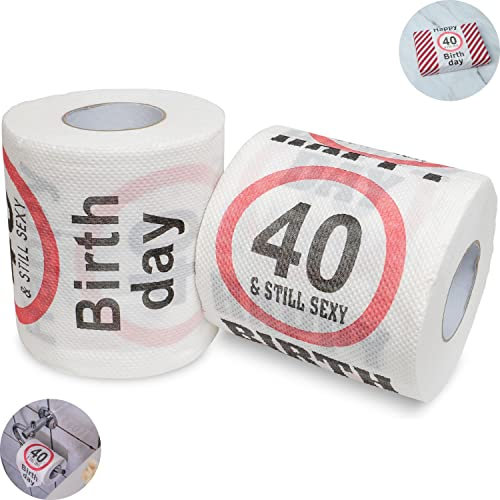 Happy 40 & Still Sexy Birthday Klopapier, 2 Pack, Dekoration und Geschenk Verpackung für den 40. Geburtstag, lustiges Motto Klo Papier, Fun Toilet Paper, Geschenkartikel, Geburtstags-Dekoration