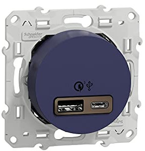 Schneider Electric - Odace, Prise USB double - charge rapide - type A+C - Cobalt - 18W - 3,4A - S550219